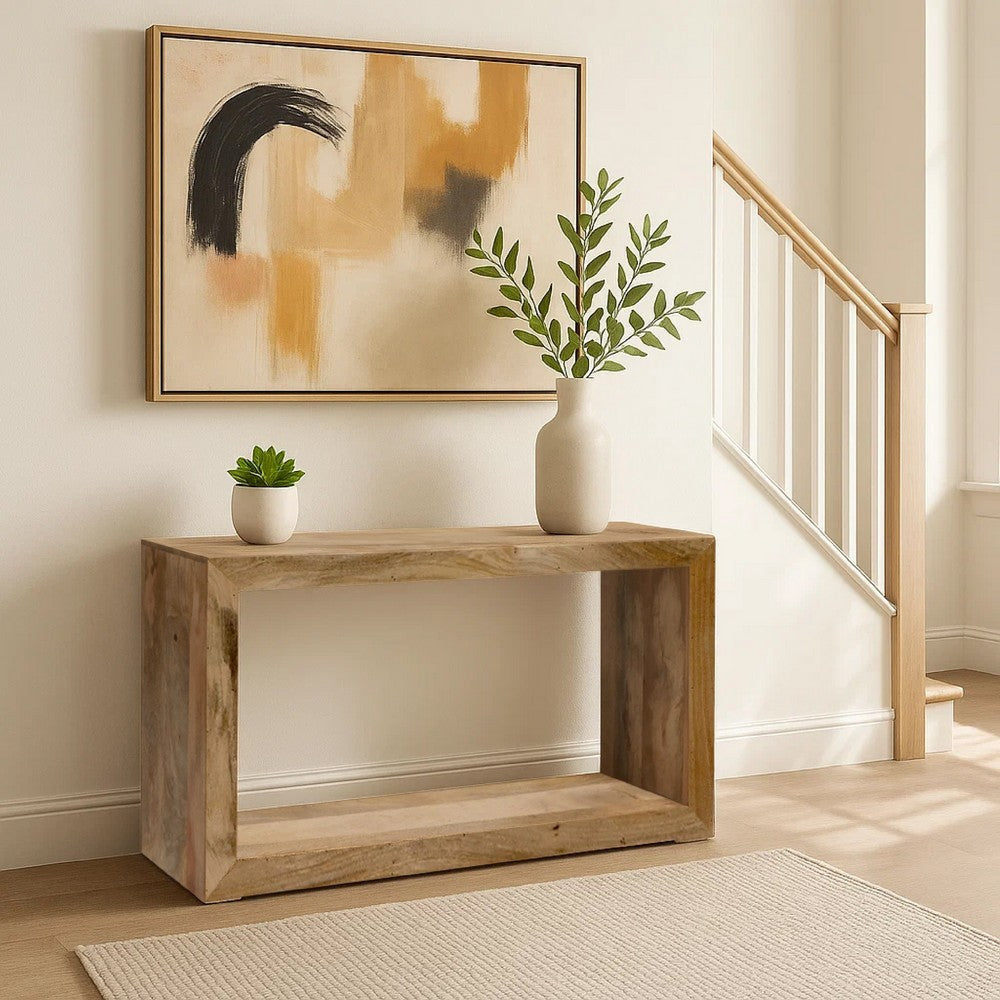 Keli 52 Inch Mango Wood Sideboard Console Table, Open Cube, 1 Shelf, Natural Brown By The Urban Port