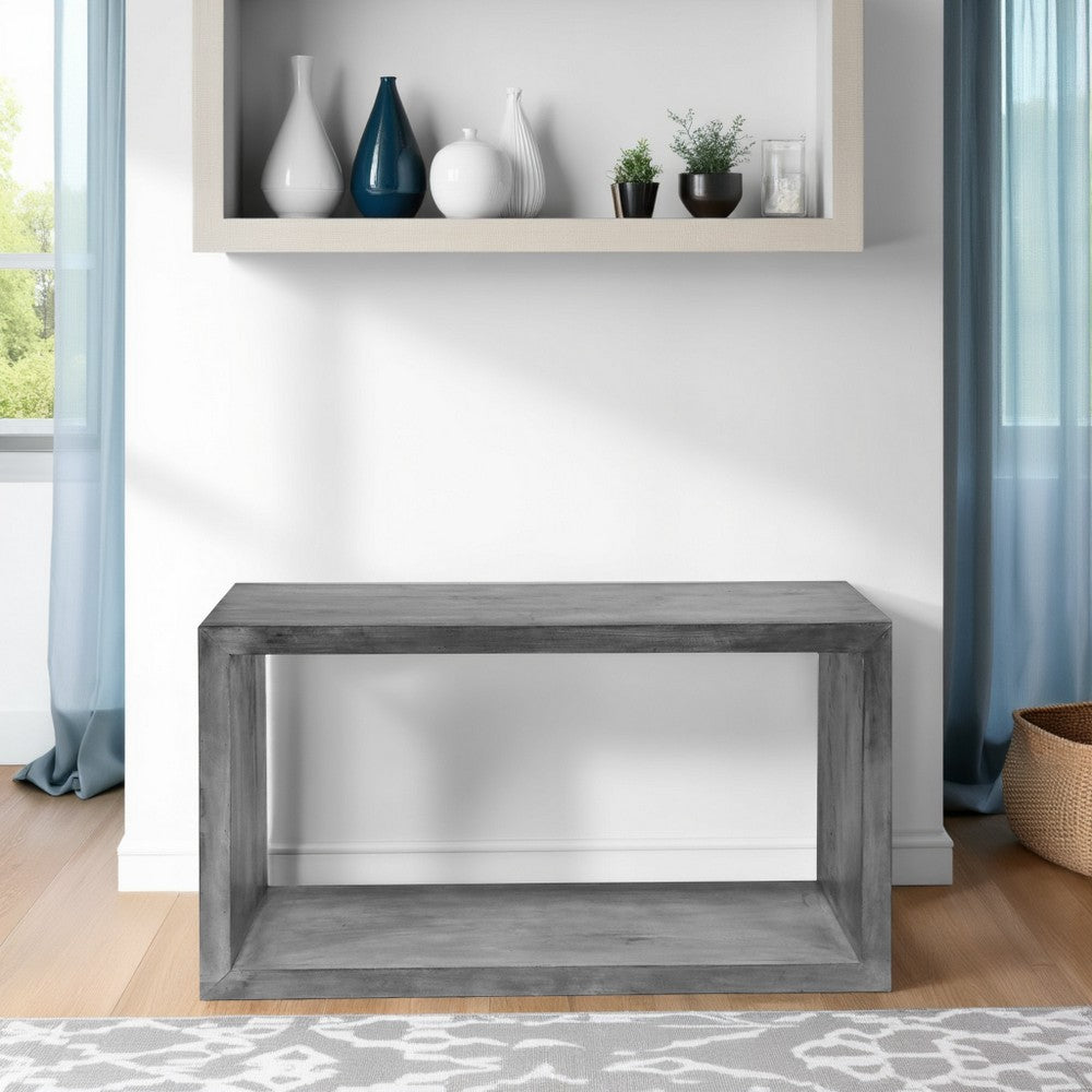 Keli 52 Inch Cube Shape Wooden Console Table with Open Bottom Shelf Charcoal Gray By The Urban Port UPT-230675