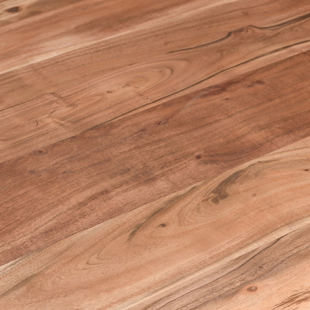 45 Inch Acacia Farmhouse Coffee Table Live Edges Metal Sled Base Brown and Black By The Urban Port UPT-231740