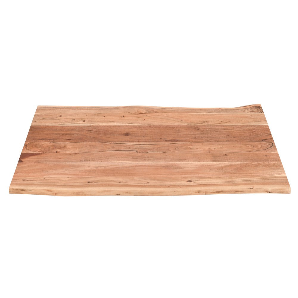 45 Inch Acacia Wood Rectangular Coffee Table, Live Edge Details, Black Powder Coated Metal Sled Base, Natural Brown By The Urban Port