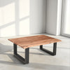 45 Inch Acacia Farmhouse Coffee Table Live Edges Metal Sled Base Brown and Black By The Urban Port UPT-231740