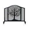 43 Inches 3 Panel Iron Fireplace Screen Mesh Design Arched Top Tree of Life Art Black By The Urban Port UPT-232047