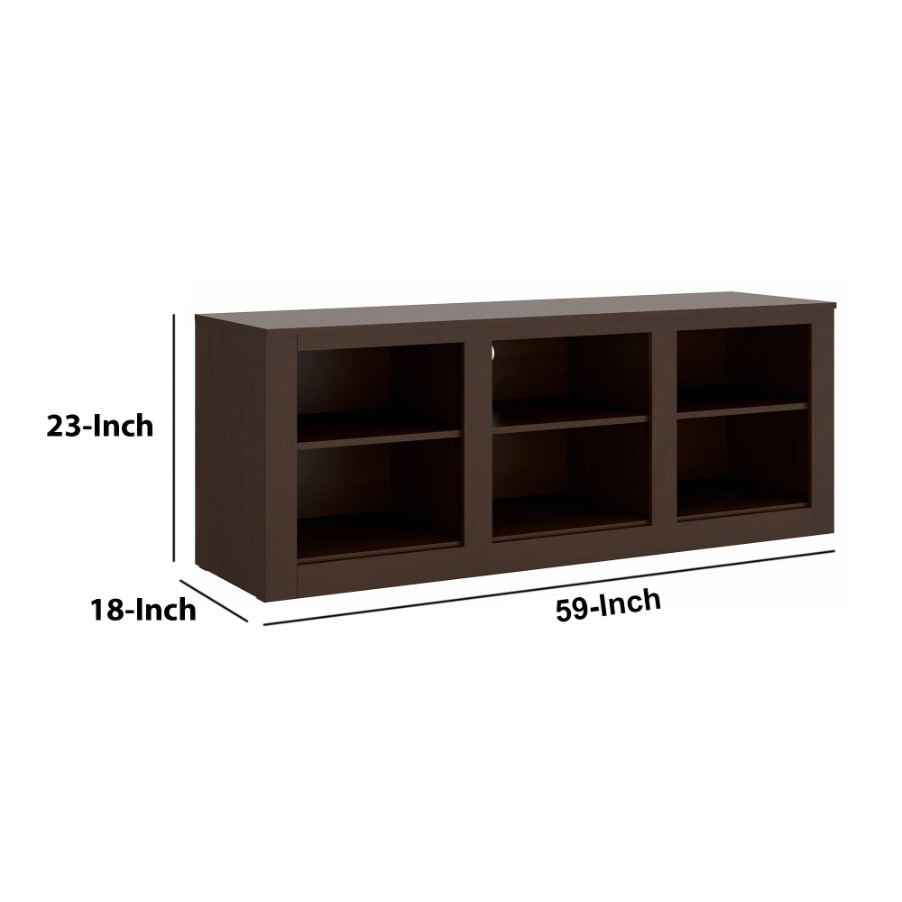 Resa 59 Inch TV Entertainment Center Media Console 6 Open Compartments Espresso Brown By The Urban Port UPT-238269