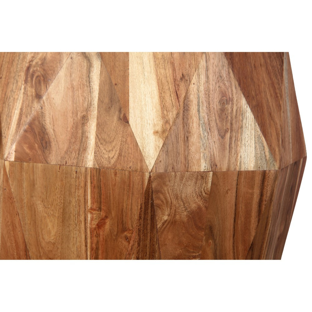Bon 22 Inch Artisanal End Side Table Multifaceted Solid Acacia Wood Octagon Top Natural Brown By The Urban Port UPT-238449
