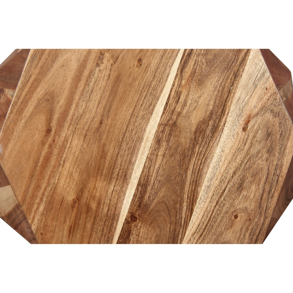 Bon 22 Inch Artisanal End Side Table Multifaceted Solid Acacia Wood Octagon Top Natural Brown By The Urban Port UPT-238449