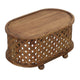 36 Inch Handcrafted Oval Coffee Table, Intricate Cutout Design, Antique Brown By The Urban Port