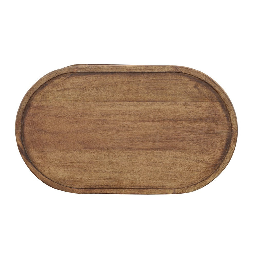 36 Inch Handcrafted Oval Coffee Table, Intricate Cutout Design, Antique Brown By The Urban Port