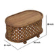 36 Inch Handcrafted Oval Coffee Table, Intricate Cutout Design, Antique Brown By The Urban Port