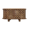 36 Inch Handcrafted Oval Coffee Table, Intricate Cutout Design, Antique Brown By The Urban Port