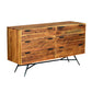 58 Inch Acacia Wood Sideboard with 6 Drawers and Iron Base, Brown - UPT-242817