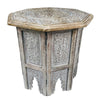 Olta Side Table, Hand Carved Cutout Moroccan Design, Octagonal Top, Whitewash Mango Wood By The Urban Port