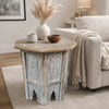 Olta Side Table, Hand Carved Cutout Moroccan Design, Octagonal Top, Whitewash Mango Wood By The Urban Port