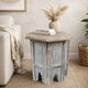 Olta Side Table, Hand Carved Cutout Moroccan Design, Octagonal Top, Whitewash Mango Wood By The Urban Port