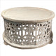 30 Inch Round 2 Piece Wood Coffee Table Set Carved Floral Design Antique White By The Urban Port UPT-248139