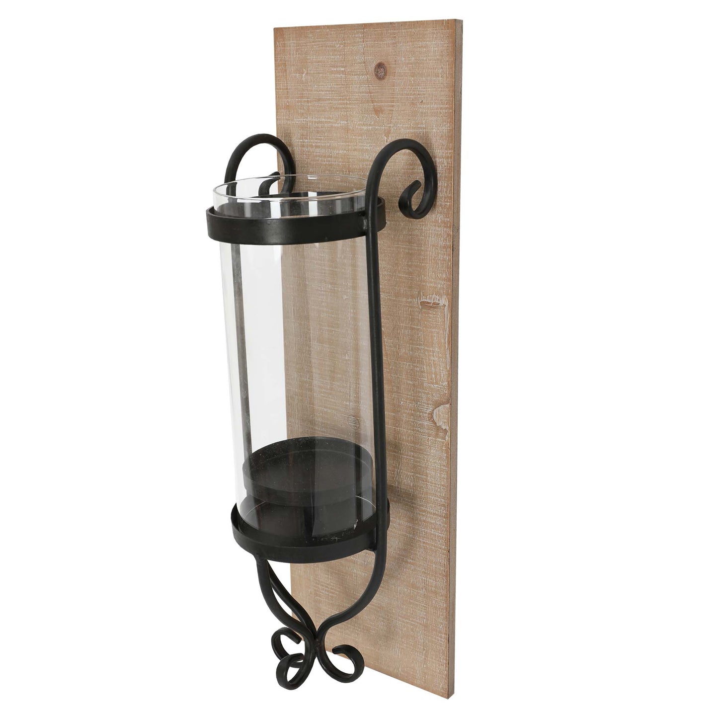 Industrial Wall Mount Wood Candle Holder With Glass Hurrican, Set of 2, Black By The Urban Port
