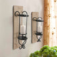 Industrial Wall Mount Wood Candle Holder With Glass Hurrican, Set of 2, Black By The Urban Port