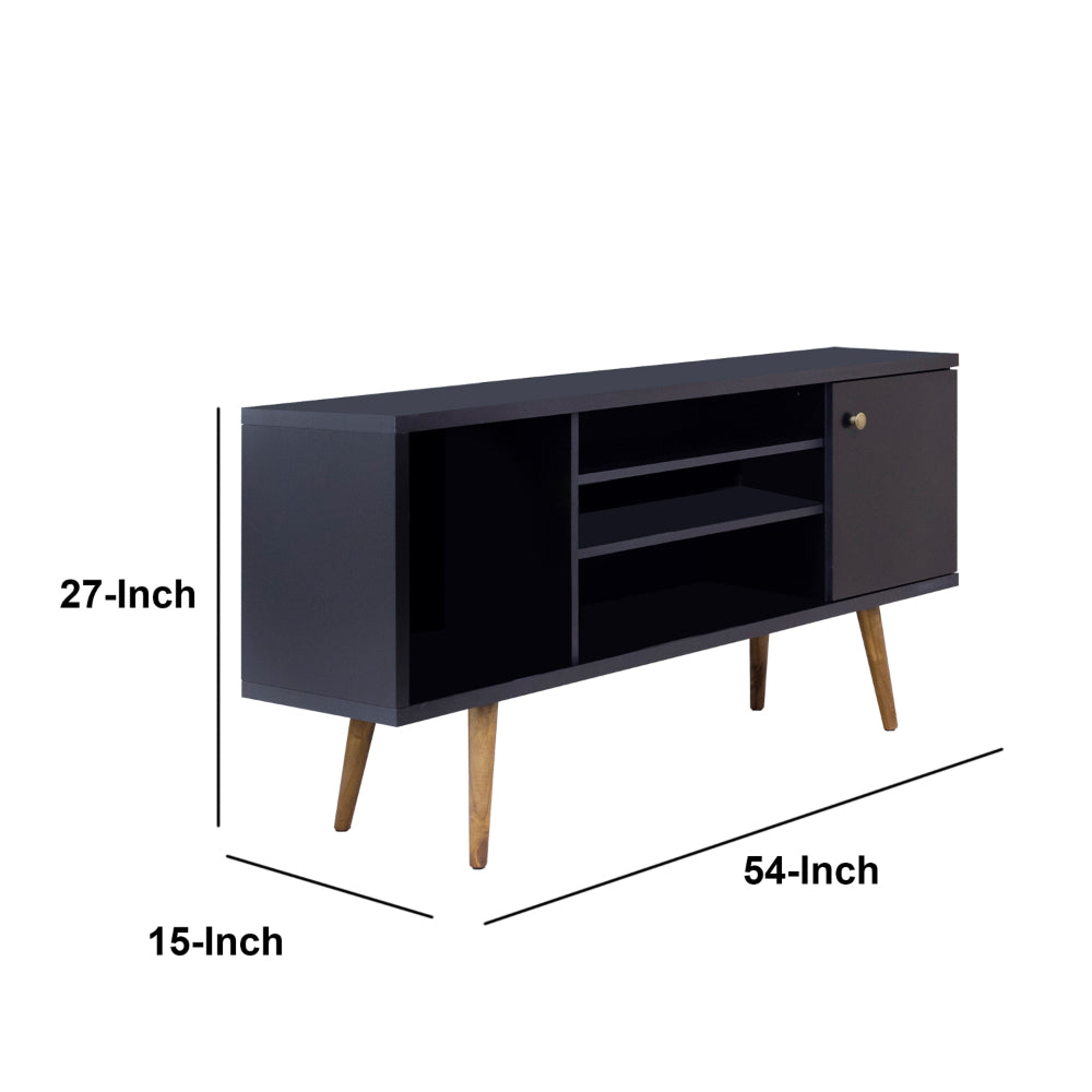 Reece 53 Inch Handcrafted Modern Wood TV Media Entertainment Cabinet Console 2 Tone Brown Legs Black By The Urban Port UPT-262090