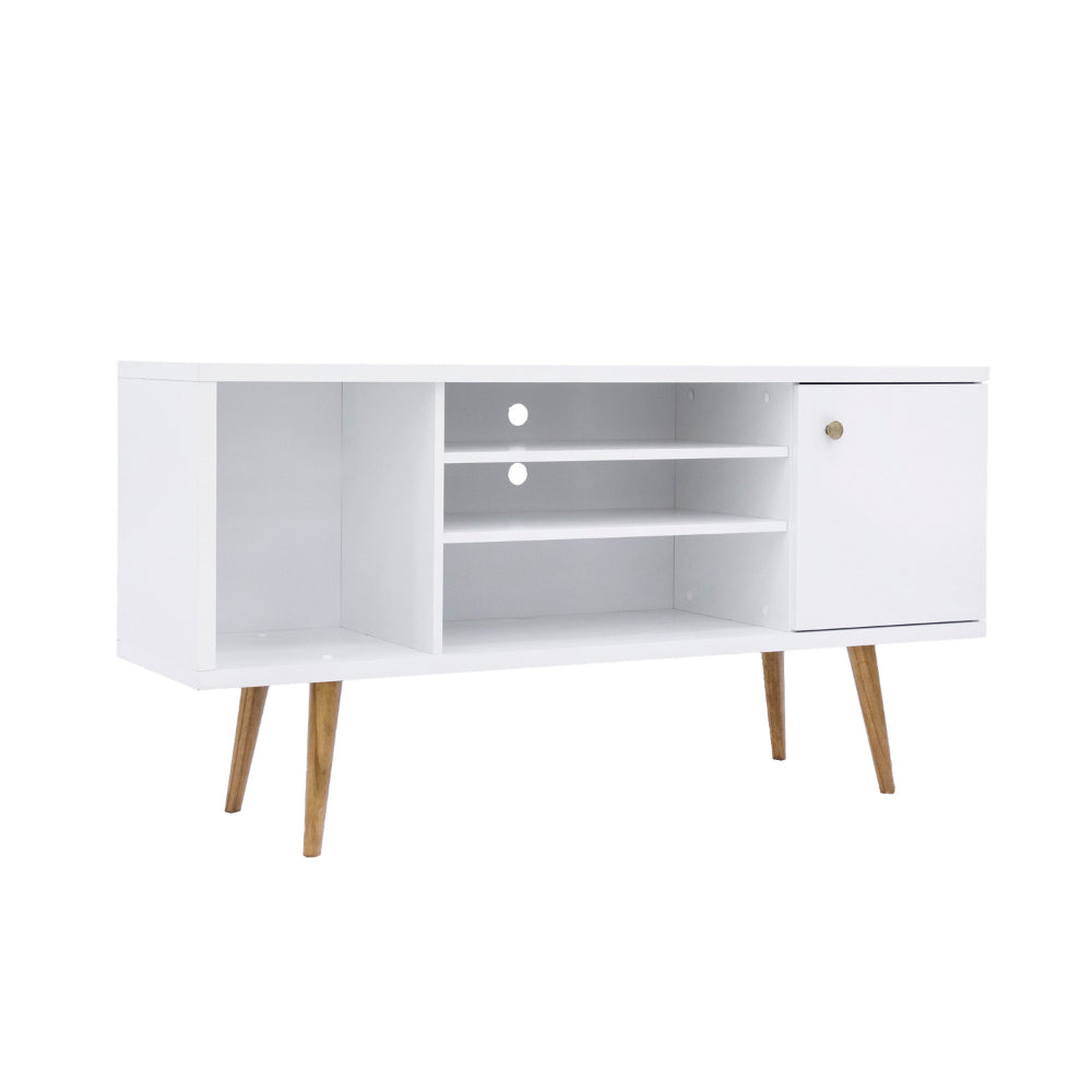 Reece 53 Inch Handcrafted Modern Wood TV Media Entertainment Cabinet Console 2 Tone Brown Legs White By The Urban Port UPT-262091