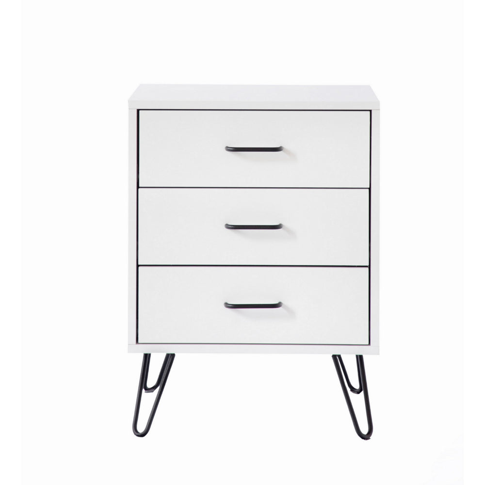 Harper 24 Inch Handcrafted Modern Wood Nightstand 3 Drawers Metal Hairpin Legs White By The Urban Port UPT-262099