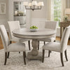 42 Inch Handcrafted Mango Wood Dining Table, Pedestal Base, Round Molded Top, Washed White, Gray By The Urban Port