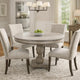 42 Inch Handcrafted Mango Wood Dining Table, Pedestal Base, Round Molded Top, Washed White, Gray By The Urban Port