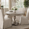 42 Inch Handcrafted Mango Wood Dining Table, Pedestal Base, Round Molded Top, Washed White, Gray By The Urban Port