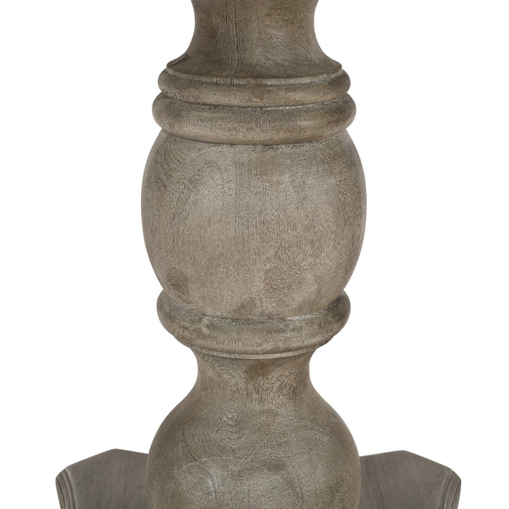 42 Inch Handcrafted Mango Wood Dining Table, Pedestal Base, Round Molded Top, Washed White, Gray By The Urban Port