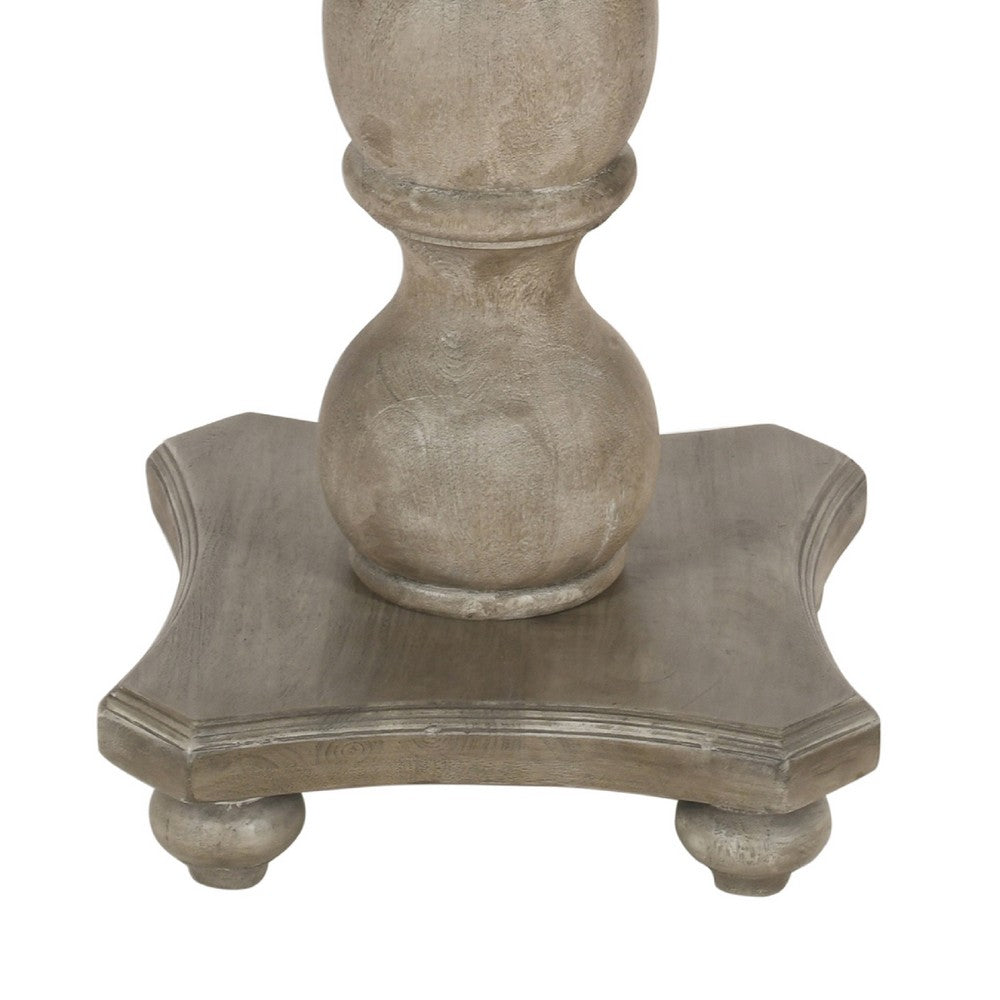 42 Inch Handcrafted Mango Wood Dining Table, Pedestal Base, Round Molded Top, Washed White, Gray By The Urban Port