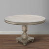 42 Inch Handcrafted Mango Wood Dining Table, Pedestal Base, Round Molded Top, Washed White, Gray By The Urban Port