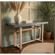 59 Inch Artisan Sideboard Console Table with Geometric Interlocked Base, Distressed Matte Gray By The Urban Port