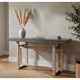 59 Inch Artisan Sideboard Console Table with Geometric Interlocked Base, Distressed Matte Gray By The Urban Port