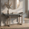 59 Inch Artisan Sideboard Console Table with Geometric Interlocked Base, Distressed Matte Gray By The Urban Port