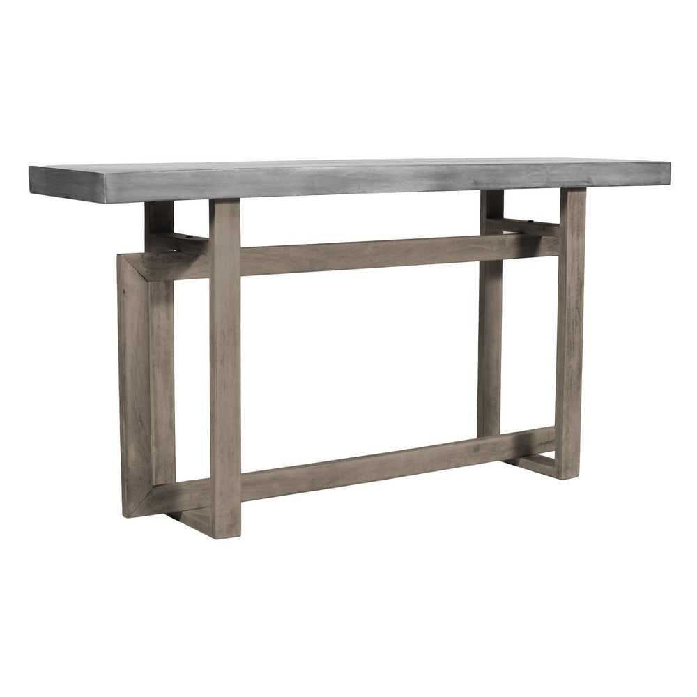 59 Inch Artisan Sideboard Console Table with Geometric Interlocked Base, Distressed Matte Gray By The Urban Port