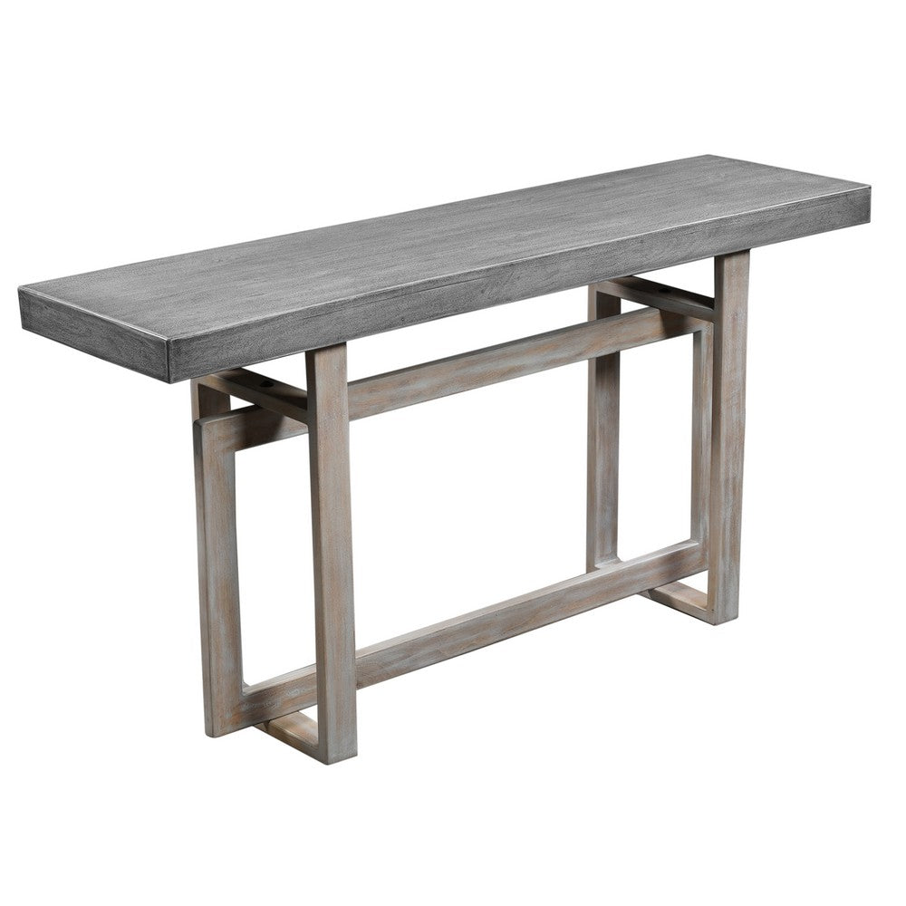 59 Inch Artisan Sideboard Console Table with Geometric Interlocked Base Distressed Matte Gray By The Urban Port UPT-262415