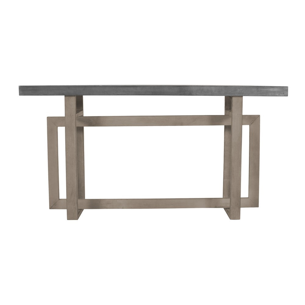 59 Inch Artisan Sideboard Console Table with Geometric Interlocked Base, Distressed Matte Gray By The Urban Port