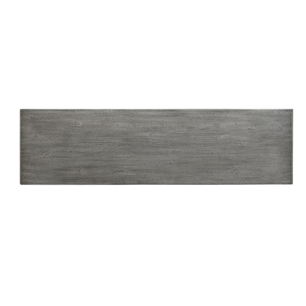 59 Inch Artisan Sideboard Console Table with Geometric Interlocked Base, Distressed Matte Gray By The Urban Port