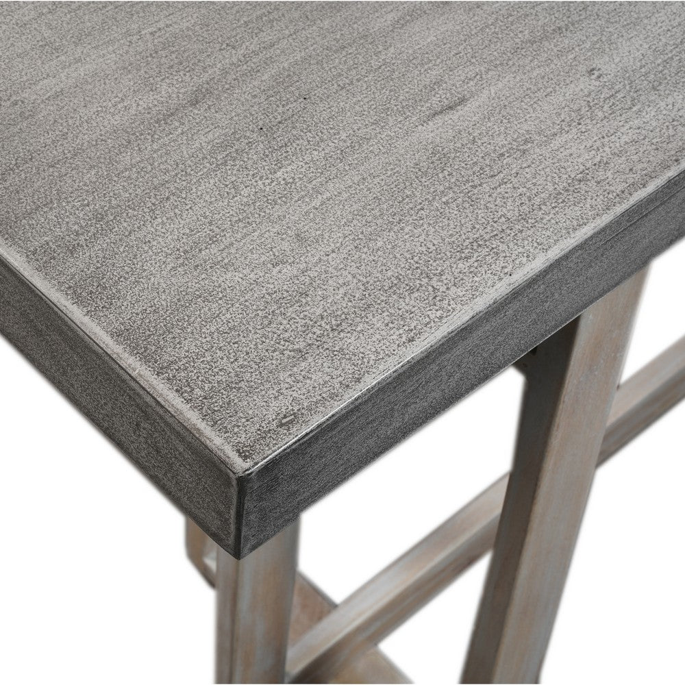 59 Inch Artisan Sideboard Console Table with Geometric Interlocked Base, Distressed Matte Gray By The Urban Port