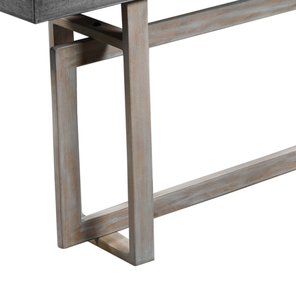 59 Inch Artisan Sideboard Console Table with Geometric Interlocked Base Distressed Matte Gray By The Urban Port UPT-262415