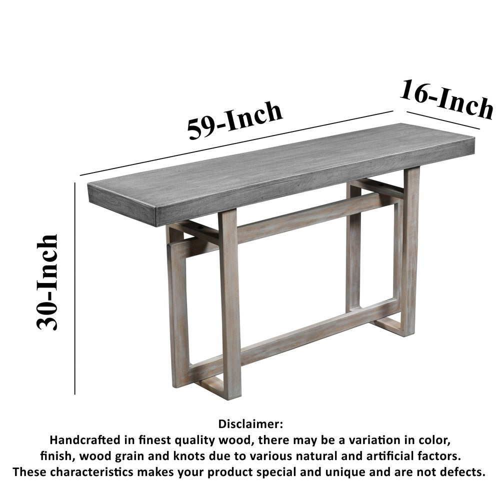 59 Inch Artisan Sideboard Console Table with Geometric Interlocked Base, Distressed Matte Gray By The Urban Port