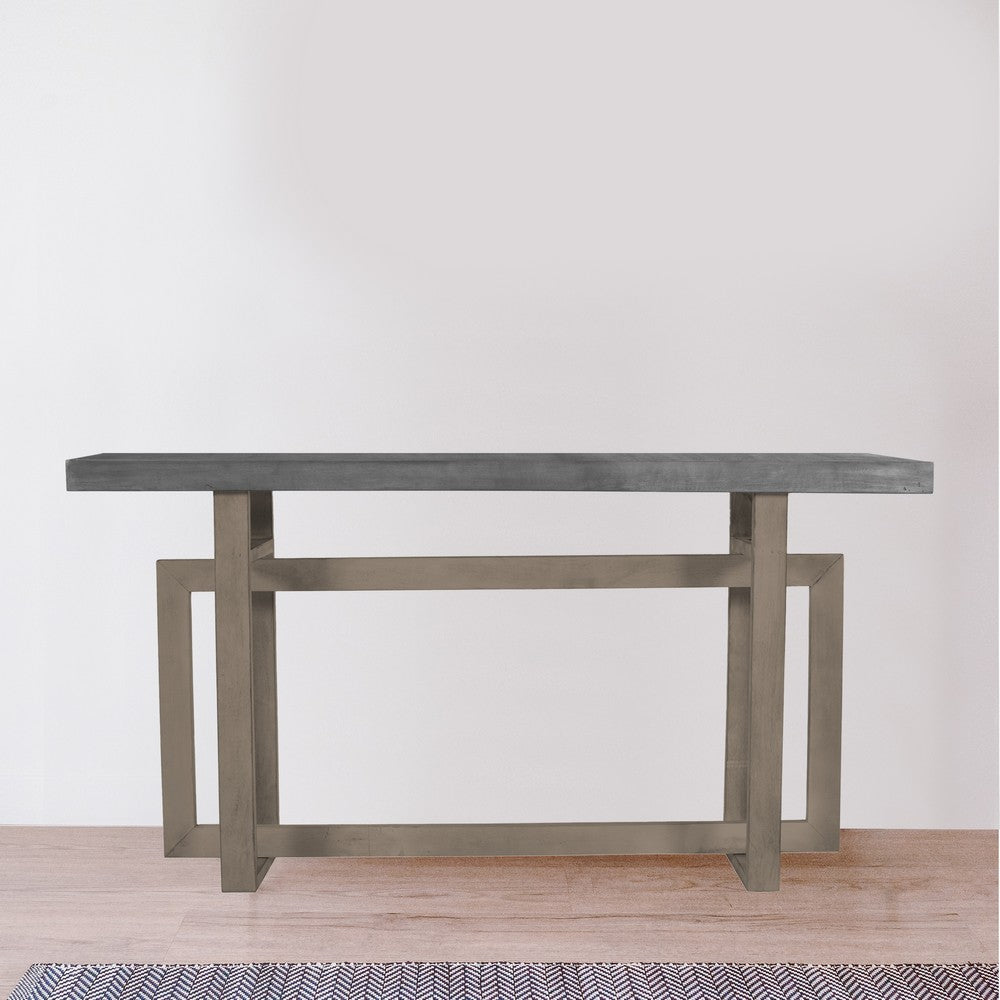 59 Inch Artisan Sideboard Console Table with Geometric Interlocked Base, Distressed Matte Gray By The Urban Port