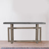 59 Inch Artisan Sideboard Console Table with Geometric Interlocked Base Distressed Matte Gray By The Urban Port UPT-262415