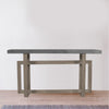 59 Inch Artisan Sideboard Console Table with Geometric Interlocked Base, Distressed Matte Gray By The Urban Port
