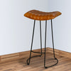 Industrial Barstool with Curved Genuine Leather Seat and Tubular Frame Tan Brown and Black By The Urban Port UPT-263270