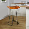 Industrial Barstool with Curved Genuine Leather Seat and Tubular Frame, Tan Brown and Black By The Urban Port