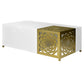 48 Inch Rectangular Modern Coffee Table with Geometric Cut Out Design White and Brass By The Urban Port UPT-263766