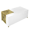 48 Inch Rectangular Modern Coffee Table with Geometric Cut Out Design White and Brass By The Urban Port UPT-263766
