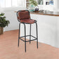 31 Inch Bar Height Chair, Genuine Leather Upholstery, Metal Frame, Brown, Black By The Urban Port