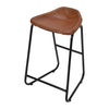 26 Inch Counter Height Bar Stool Genuine Leather Bucket Seat Metal Brown Black By The Urban Port UPT-263786