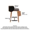 25 Inch Counter Height Bar Stool Genuine Leather Seat Mango Wood Frame Black Brown By The Urban Port UPT-263787