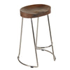 Ela 30 Inch Bar Stool with Mango Wood Saddle Seat Iron Frame Brown and Silver By The Urban Port UPT-263791